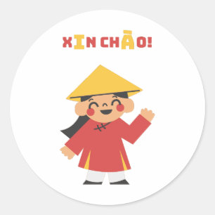 Redonda ¡XIN CHÀO! Pegatina de Vietnam
