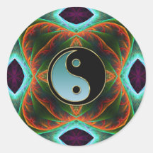 Yin Yang Aqua Green Fractal Art Pegatina