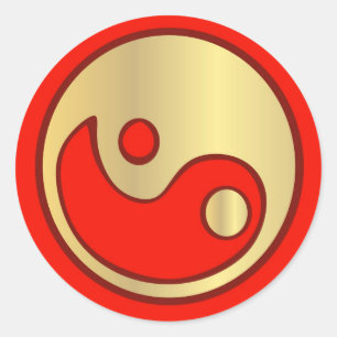 Redonda Yin Yang Gold y Red Pegatina