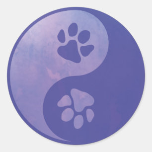 Redonda Yin Yang Paw Purple Classic Round Pegatina