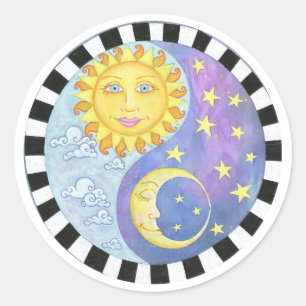 Redonda Yin Yang Sun/Moon Pegatina