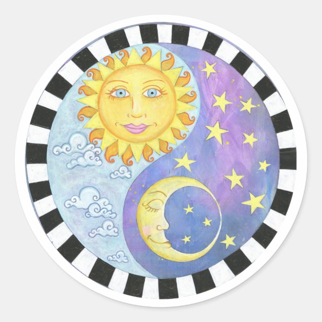 Redonda Yin Yang Sun/Moon Pegatina (Anverso)