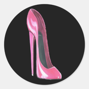 Redonda Zapato rosado del estilete en el pegatina negro