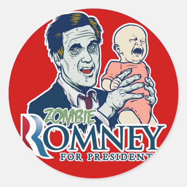 Redonda Zombie Romney Pegatina (Anverso)