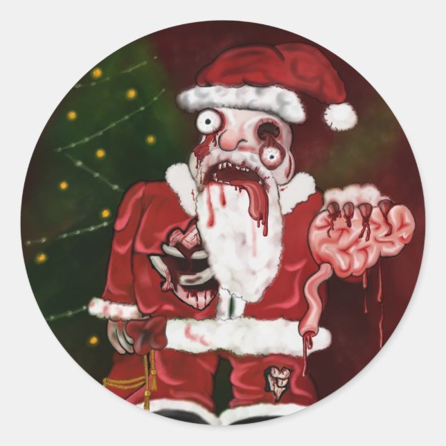 Redonda Zombie Santa Pegatina (Anverso)