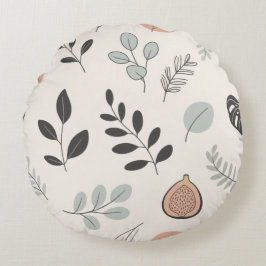 Redondo Calm Botanica - Line Art Leaf Cojín decorativo