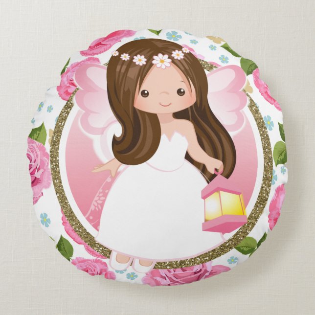 Redondo Chicas de hadas rosadas con Cojín decorativo de Ro (Anverso)