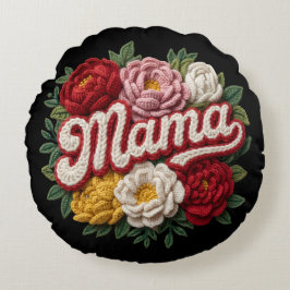 Redondo Cojín Bordado Mama Floral – “ilama” Vintage
