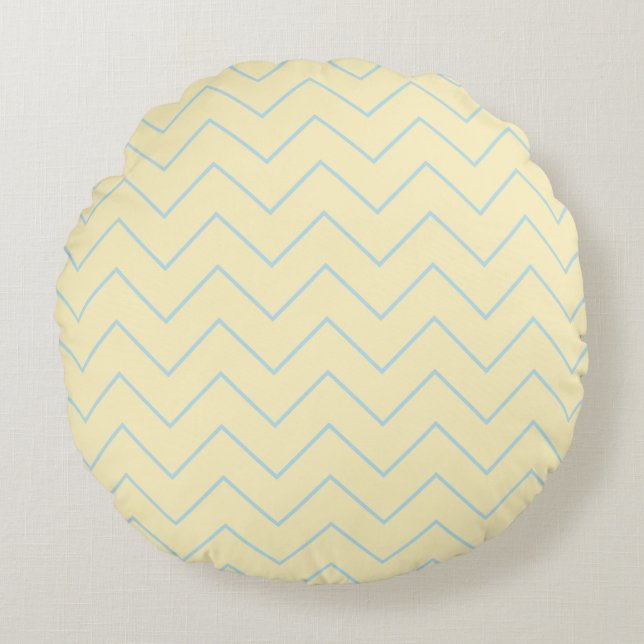 Redondo Cojín de Chevron Baby Blue sobre Amarillo - Redond (Anverso)