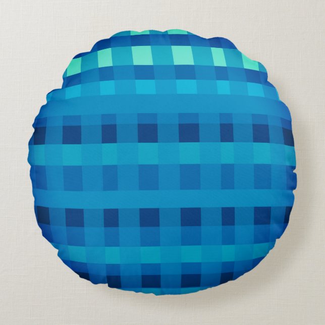 Redondo Cojín de estampado de gingham azul (Anverso)