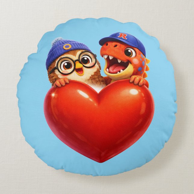 Redondo Cojín de mejores amigos con corazón grande (Anverso)