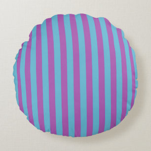 Redondo Cojín decorativo a rayas azules y fucsia