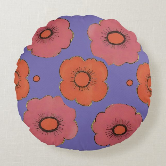 Redondo Cojín decorativo Afro Poppies (Anverso)