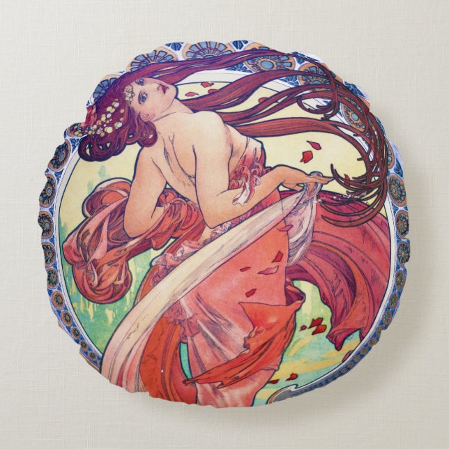 Redondo Cojín decorativo Alphonse Mucha (Anverso)