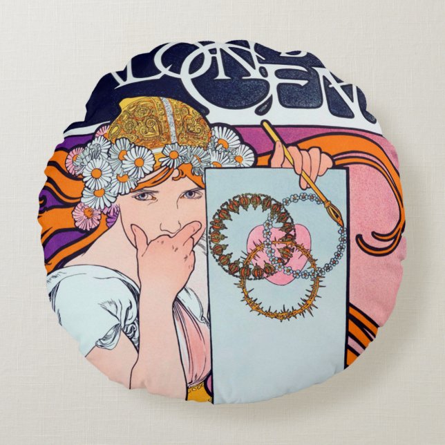 Redondo Cojín decorativo Alphonse Mucha (Anverso)