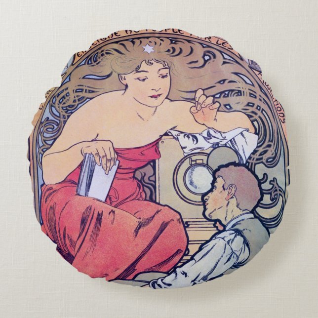 Redondo Cojín decorativo Alphonse Mucha (Anverso)