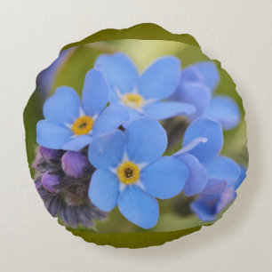 Redondo Cojín decorativo azul de la flor de la nomeolvide
