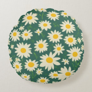 Redondo Cojín Decorativo con Diseño de Margaritas