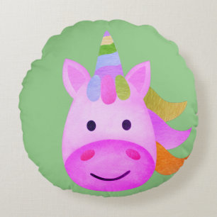 Redondo Cojín decorativo de cabeza de Unicornio rosa
