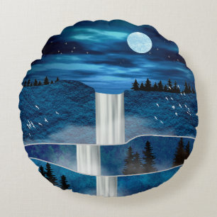 Redondo Cojín decorativo de cascada azul