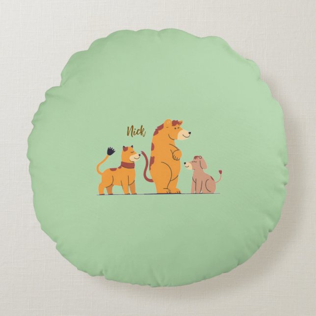 Redondo Cojín Decorativo de Estampado de Animal Colorido (Anverso)