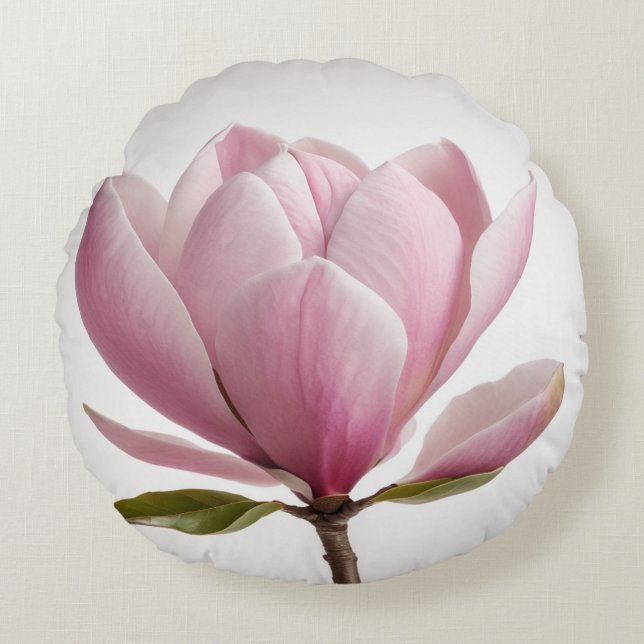 Redondo Cojín decorativo de fondo blanco de flores de magn (Anverso)