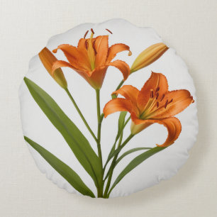 Redondo Cojín decorativo de fondo blanco de lirio naranja 