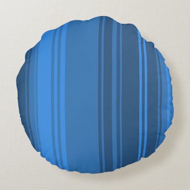 Redondo Cojín decorativo de franjas retro azules (Reverso)