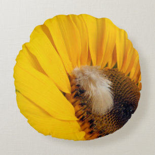 Redondo Cojín decorativo de girasol y pluma 