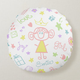 Redondo Cojín decorativo de guardería para niña, Pastel