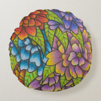 Redondo Cojín decorativo De Impresión De Flores Redondas C