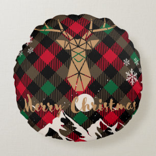 Redondo Cojín decorativo de Navidades con placa de reno ge
