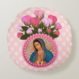 Redondo Cojín decorativo de Nuestra Señora de Guadalupe de