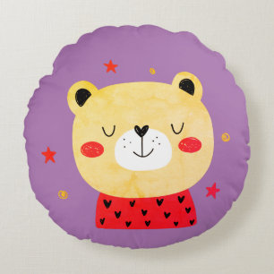 Redondo Cojín decorativo de oso de peluche rojo y morado