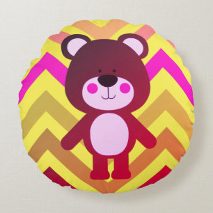 Redondo Cojín decorativo de oso de peluche rosa y amarillo