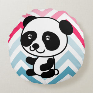 Redondo Cojín decorativo de oso rosa y azul Chevron Panda