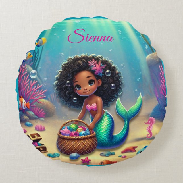 Redondo Cojín decorativo de patrimonio negro/mixto con mer (Anverso)