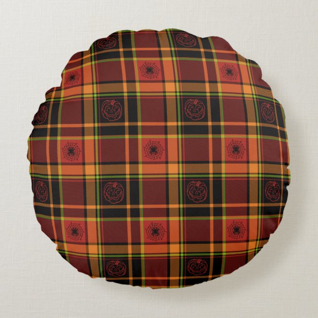 Redondo Cojín decorativo de tierra de la colección Plaid d (Anverso)