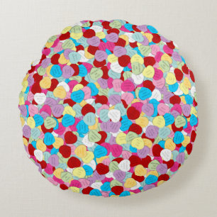 Redondo Cojín decorativo de Valentines Candy Hearts Round