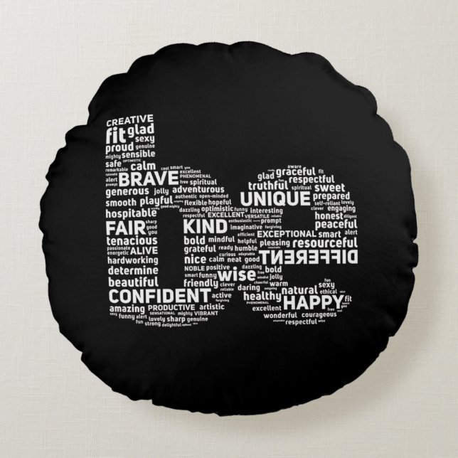 Redondo Cojín decorativo de Word Cloud motivacional (Anverso)