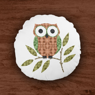 Redondo Cojín decorativo decorativo de Lechuza Hoot Verde 