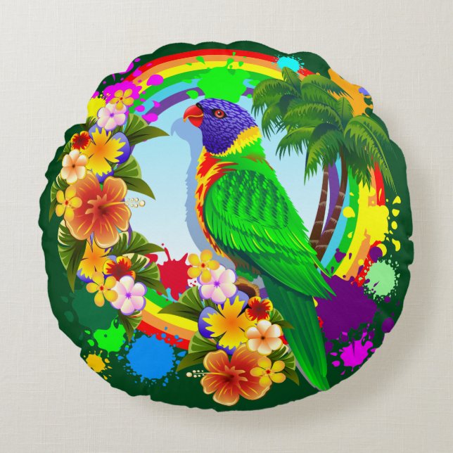 Redondo Cojín decorativo del loro de Lorikeet del arco (Anverso)