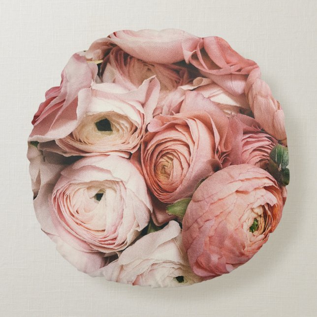 Redondo Cojín decorativo floral rosa (Anverso)
