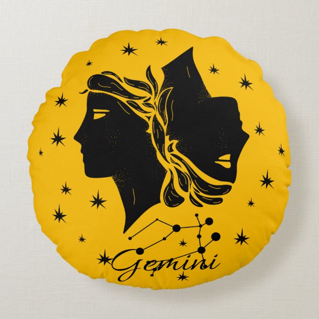 Redondo Cojín decorativo Gemini Zodiac (Anverso)