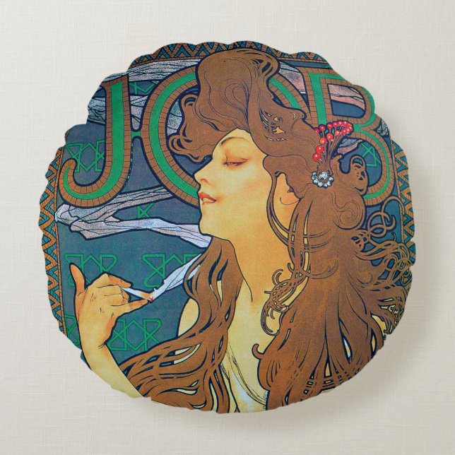 Redondo COJÍN DECORATIVO JOB, Alphonse Mucha (Anverso)