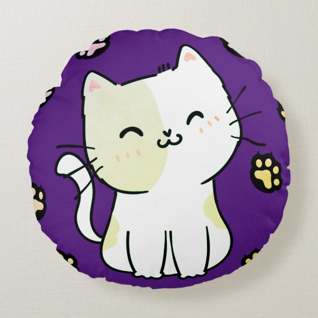 Redondo Cojín decorativo Lime Green Cat & Paws (Anverso)