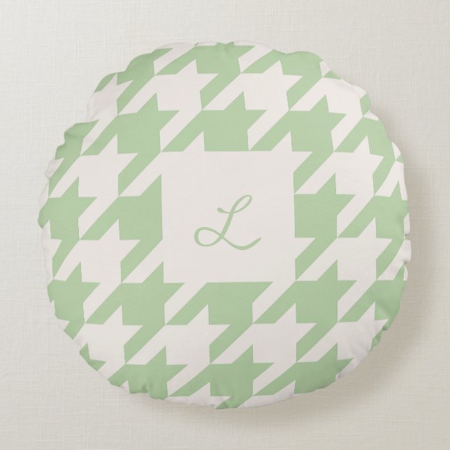 Redondo Cojín decorativo Monogramado Mint Cream Houndstoth (Anverso)