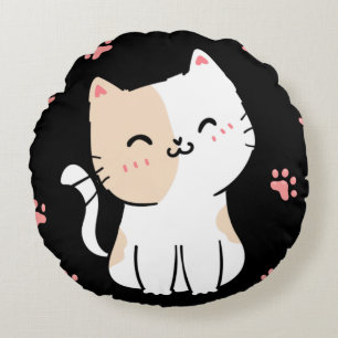 Redondo Cojín decorativo negro de gatos y patas rosadas