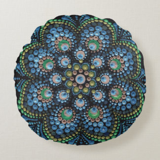 Redondo Cojín decorativo Peacock Dot Mandala