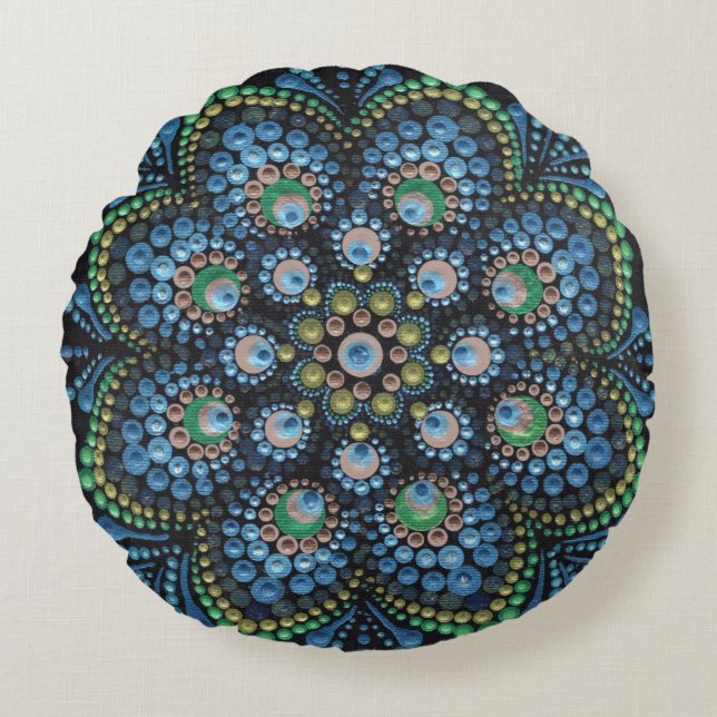Redondo Cojín decorativo Peacock Dot Mandala (Anverso)